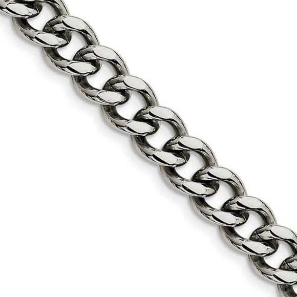 Men's 9.5mm Stainless Steel Heavy Flat Curb Chain Bracelet 8 Inch